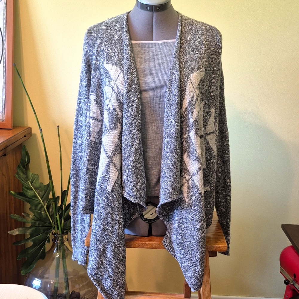 Hollister Grey Waterfall Cardigan XS | Aztec Open Front Knit Sweater